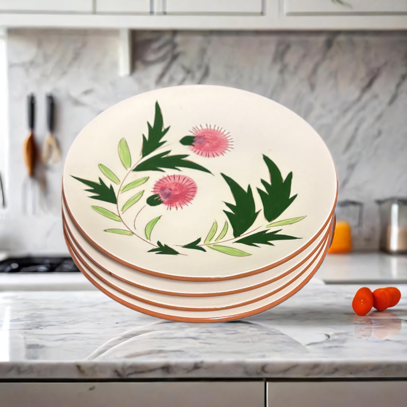 Vintage Stangl Pottery 5-Salad Plates THISTLE  1950-1967 MCM Dessert Dishes 8”D