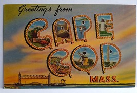 Greetings From Cape Cod Massachusetts Large Big Letter Chrome Postcard W... - $10.26
