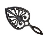 Brown Cast Iron Spade Footed Metal Trivet with handle 9.25 inches long - $14.04