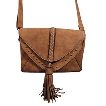 Women&#39;s Crossbody Bag Purse Faux Leather Envelope Style Brown Braided Ta... - $17.78