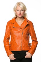 High Secret Women&#39;s Faux Leather Moto Jacket Orange - $93.09