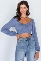 ACTIVE USA Back Tie Puff Long Sleeve Crop Top - £19.14 GBP