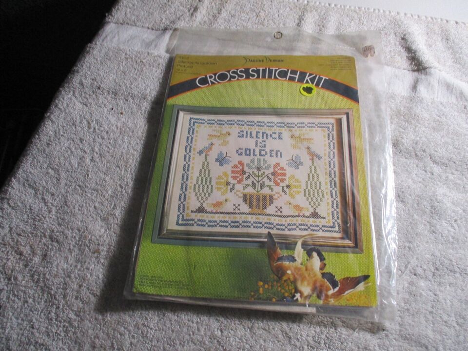 Pauline Denham Cross Stitch Embroidery Kit Silence is Golden vintage 1973 sealed - $21.77