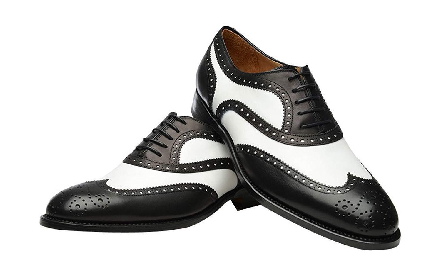 Men Two Tone Black White Wing Tip Brogues Toe Oxford Genuine Real Shoes US 7-16