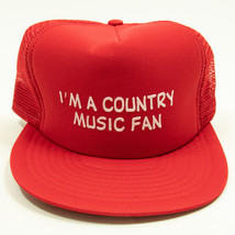 Vintage Trucker Hat I&#39;m A Country Music Fan Red Snapback Hat NOS - £7.64 GBP