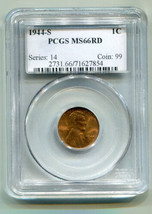 1944-S Lincoln Cent Penny Pcgs Ms 66 Rd Red Nice Original Coin Bobs Coins - £25.16 GBP