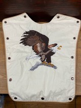 Finished Cross Stitch Bald Eagle on Branch Fabric Snap Uniform Shirt Front - $15.46