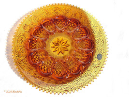 Amber Sandwich Glass Egg Plate Unused With Original Sticker by Tiara Exclusives - £19.66 GBP