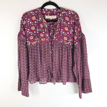 Free People Malia Babydoll Jacket Tie Front Floral Beaded Purple Oversiz... - £26.51 GBP