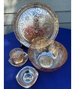Jeannette glass Floragold Louisa carnivalized 9" bowl, 13" plate, access... - $29.99