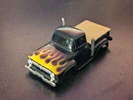 AFX Aurora 1956 Ford Pickup Truck Black Tan Flames Hood HO Slot Car Chassis - $102.38