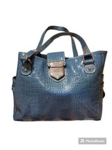 Liz Claiborne Purse blue Faux Leather patent satchel handbag  - $27.71