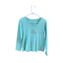 Life Is Good Womens Size M Long Sleeve Tee Tshirt Shirt Top Green VNeck I Dig Fl - $16.83