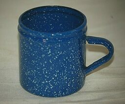 Classic Enamelware Graniteware Mug Cup Blue w White Specks Chuckwagon Ca... - $12.86