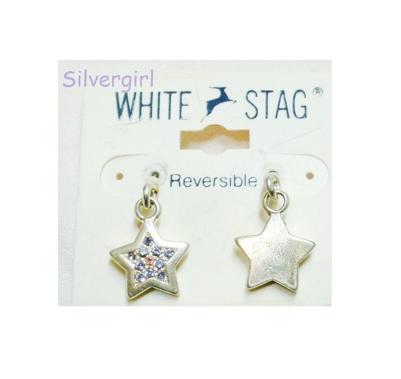 Primary image for White Stag Rhinestone Silver Plate Stud Dangle Earrings Purple, Red, Blue