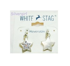 White Stag Rhinestone Silver Plate Stud Dangle Earrings Purple, Red, Blue - $9.99