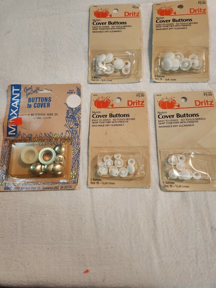 NOS Lot 5 Pkgs Sewing Button Covers Maxant &amp; Dritz Variety of Sizes 29 t... - $21.50