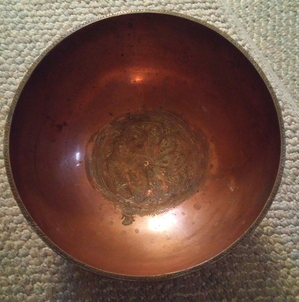Primary image for 043 Antique Copper Bowl Etched? Stamped? Middle Eastern Persian Pakistan?
