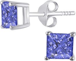 1.50 Ct Round Cut Blue Tanzanite Solitaire Stud Earrings 14K White Gold Finish - £31.96 GBP