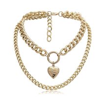 Girls Thick Chain Heart Circle Love Heart Chunky Necklace Double Layer Punk Pend - £8.73 GBP