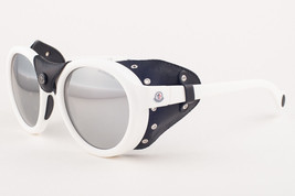Moncler ML0046 21C White Black Leather / Silver Mirror Sunglasses ML 46 ... - £122.25 GBP