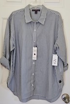 Gloria Vanderbilt Women Striped Oversized Roll Tab Sleeves, Cotton Shiir... - $24.99