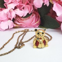 Vintage Enamel Gold Tone Bear Locket Pendant Gold Tone Chain Necklace - £15.94 GBP