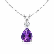 ANGARA 8x6mm Natural Amethyst Teardrop Pendant Necklace with Diamond in Silver - £229.43 GBP+