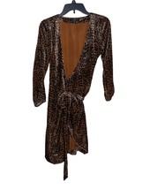 J.Crew Women Wrap Dress Velvet Leopard Print Long Sleeve Brown /Black Si... - $24.74