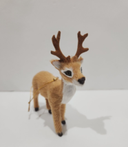 Christmas Standing Buck Deer Woodland Tree Ornament Faux Fur 4.75&quot; - £10.11 GBP