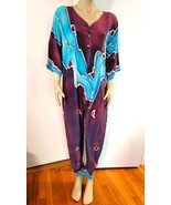 Vtg Artisan Signed Handpainted Dyed Silk Jumpsuit L XL Boho Hippie Festival - $108.97 CAD