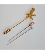 Vintage hat stick pin set 3 Eagle Gold Tone bird hawk white pearl pink t... - $30.00