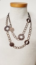 21&quot;- 23.5&quot; Bronze Tone Double Strand HAMMERED CIRCLES Big Link Chain Necklace - £6.27 GBP