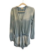 Anthropologie CLOTH & STONE Womens Chambray Romper Blue Ombre Tencel Faux Wrap S - $23.99