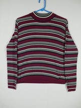 Vtg Laura Scott Long Sleeve Stripe Ribbed Acrylic Cotton Sweater Grey Re... - £8.00 GBP