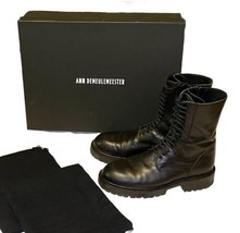 Ann Demeulemeester Women Black Leather Vitello Olio Nero Combat Boots sz 39 Box image 1