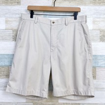Jos A Bank Travelers Twill Shorts Beige Flat Front 8.5&quot; Cotton Casual Me... - £15.63 GBP