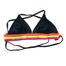 Xhilaration Bikini Top Triangle String Ties Striped Black Pink Yellow Orange M - £3.97 GBP