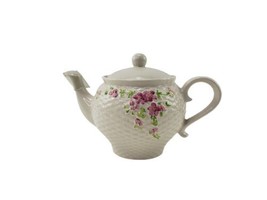 1985 Teleflora Inc. A Teleflora Gift Pink Floral Basket Weave Teapot Lid - $17.77
