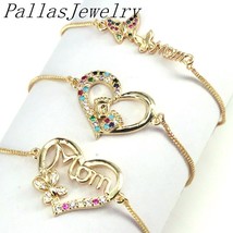 10Pcs Gold Plated zircon cz heart mom bracelet For women Birthday Party Charm Gi - £39.96 GBP