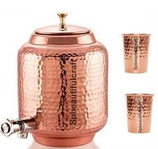 Hammered Copper Water Dispenser Container Pitchers Matka With 2 Drinking... - $64.99