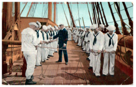 No. 1327 Lessons in Splicing Ropes on US Warship Mitchell Postcard - £13.39 GBP