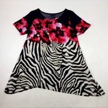 Isabel Dress Black Floral Half Zebra Print Large  - $14.84