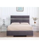 Caterham Grey Velvet Modern Platform King Bed with Chrome Accents - $988.00