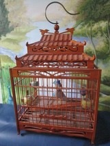 Antique Chinese Bird Teak Cage With Ceramic Bird 17 X 9 X8&quot; - £194.43 GBP
