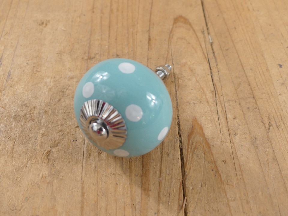 6 DRAWER PULLS KNOBS HANDLE CABINET DRESSER FUN LIGHT TURQUISE BLUE POLKA DOT Item image 5
