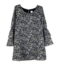 A New Day Dress Size Medium M Tunic Top Black Beige Floral Bell Sleeve L... - $25.28