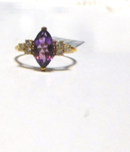 10K Yellow Gold Purple Amethyst Marquise &amp; White Zircon Ring, Size 7, 2.... - $265.00