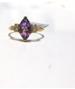 10K Yellow Gold Purple Amethyst Marquise &amp; White Zircon Ring, Size 7, 2.... - $363.64 CAD