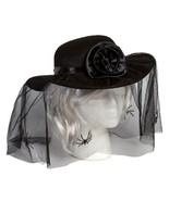 Goth BLACK MOURNER HAT VEIL Rosette Spider Steampunk Halloween Costume A... - $12.32